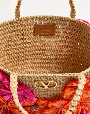 Borsa shopping  Valentino Garavani in rafia con fiori e perline