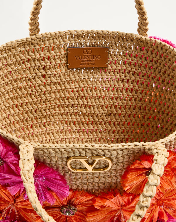 Borsa shopping  Valentino Garavani in rafia con fiori e perline