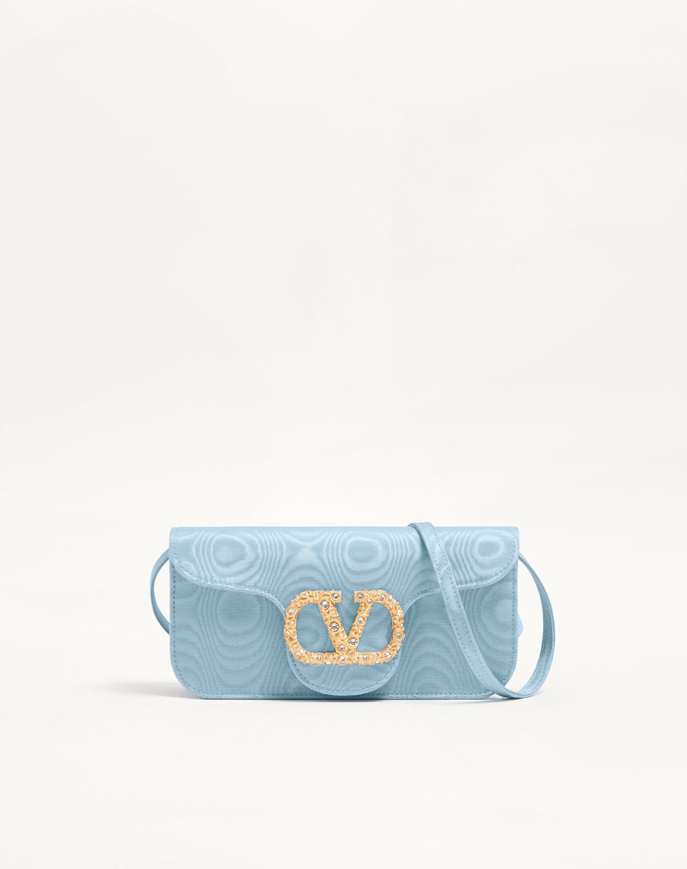 Clutch Valentino Garavani Locò In Tessuto Moiré Con Logo Gioiello