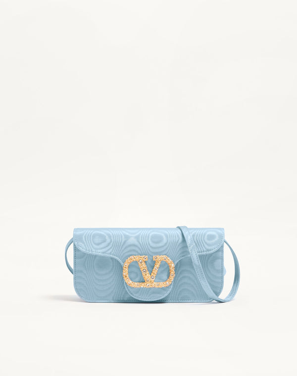 Clutch Valentino Garavani Locò In Tessuto Moiré Con Logo Gioiello