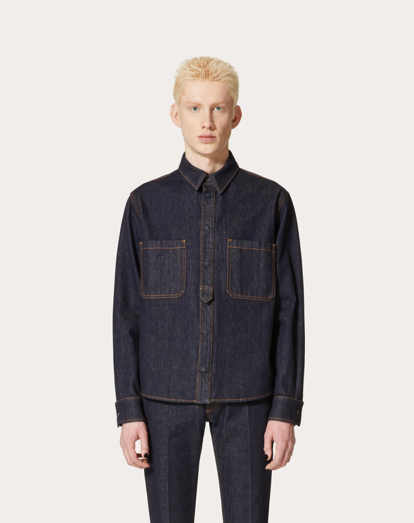 Camicia In Denim Con Etichetta Sartoriale Maison Valentino