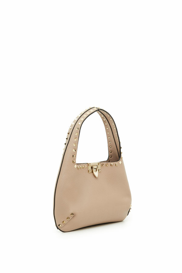 BORSA HOBO PICCOLA ROCKSTUD IN VITELLO GRANATO