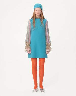 Abito Corto In Crepe Couture Ricamato