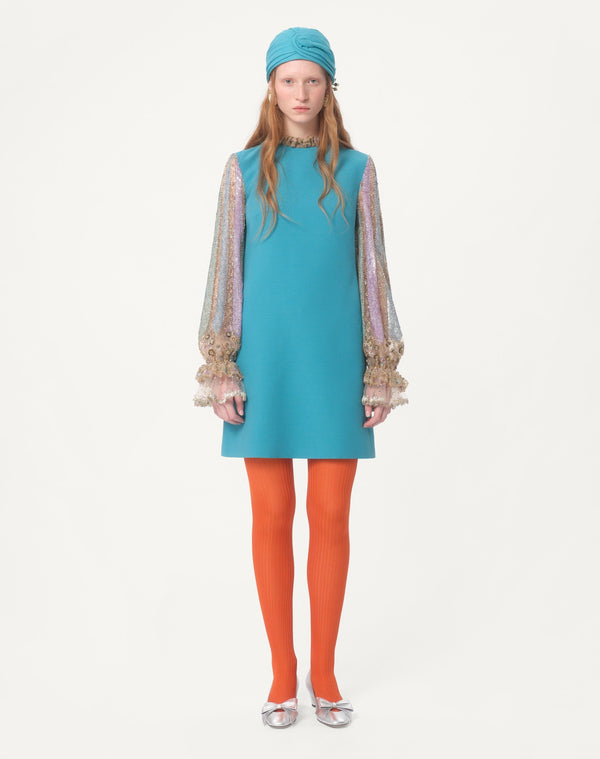 Abito Corto In Crepe Couture Ricamato