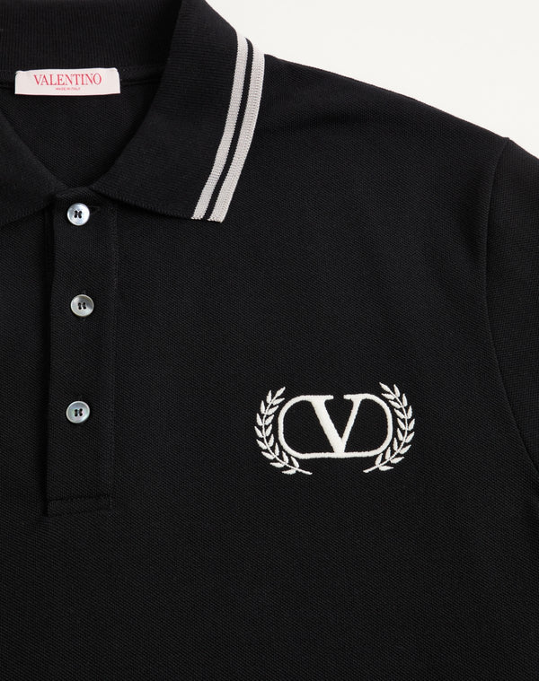 Polo In Piquet Di Cotone Con Ricamo Maison Valentino