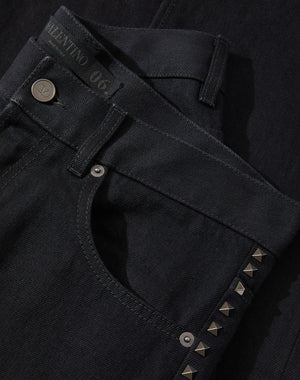 Pantalone In Denim Con Borchie Black Untitled