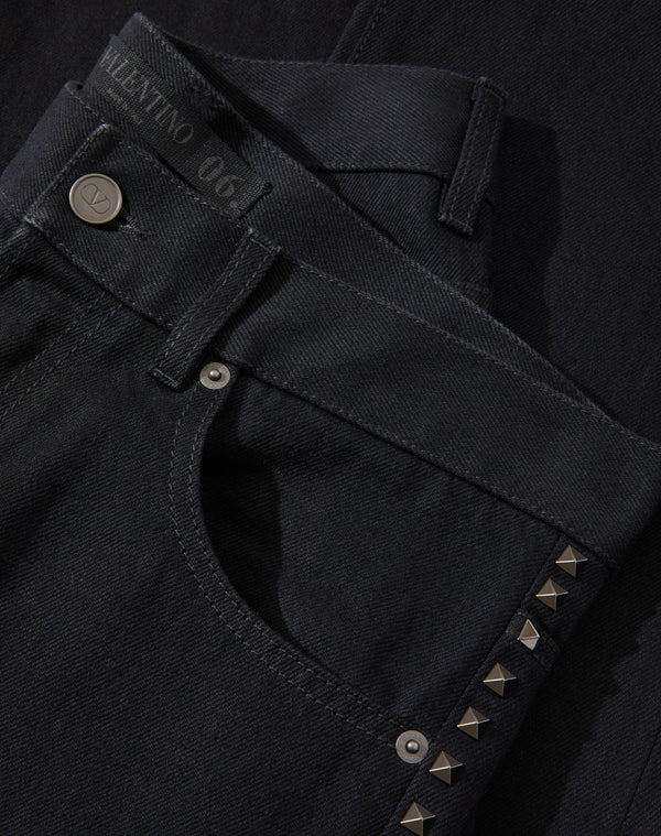 Pantalone In Denim Con Borchie Black Untitled