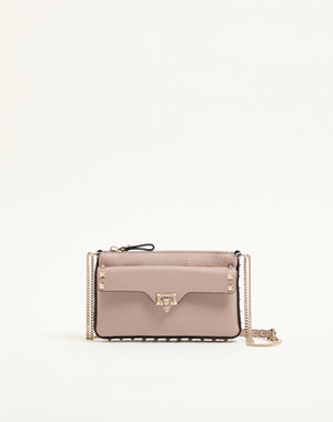 POUCH CON CATENA ROCKSTUD IN VITELLO GRANATO
