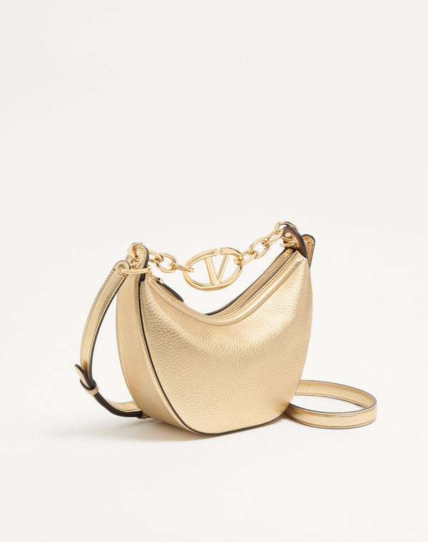 Mini Hobo Vlogo Moon Bag In Vitello Granato Metallizzato Con Catena