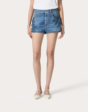 Shorts In Medium Blue Denim Ricamati