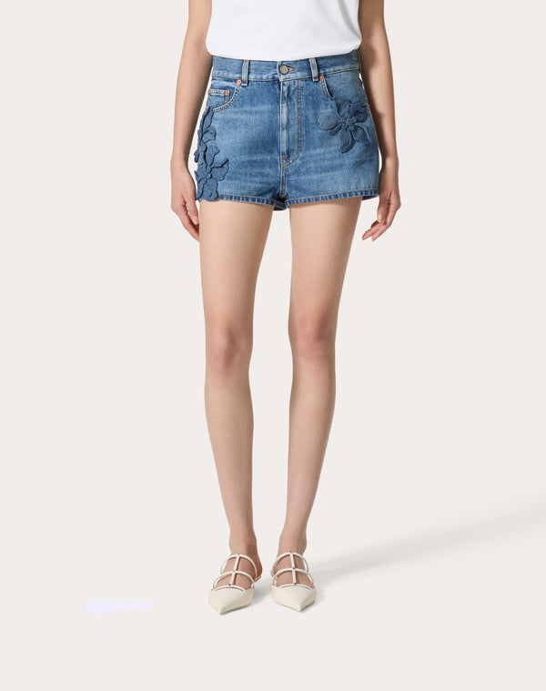 Shorts In Medium Blue Denim Ricamati