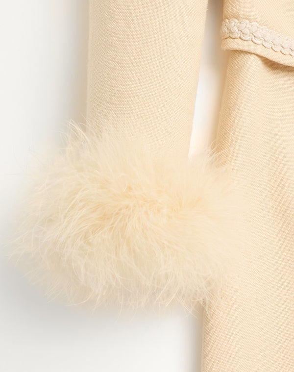 Abito Corto In Rustic Silk Con Piume