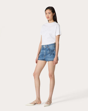 Shorts In Medium Blue Denim Ricamati