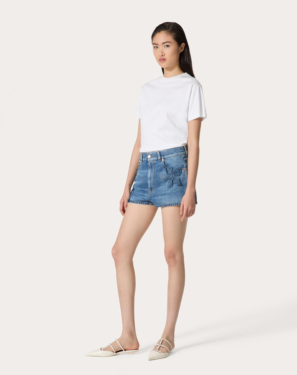 Shorts In Medium Blue Denim Ricamati