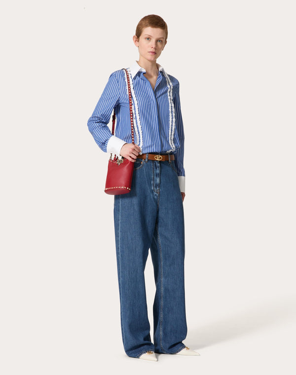 Pouch Con Tracolla Rockstud In Vitello Granato