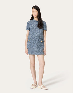 Abito Corto In Denim Textured Tweed
