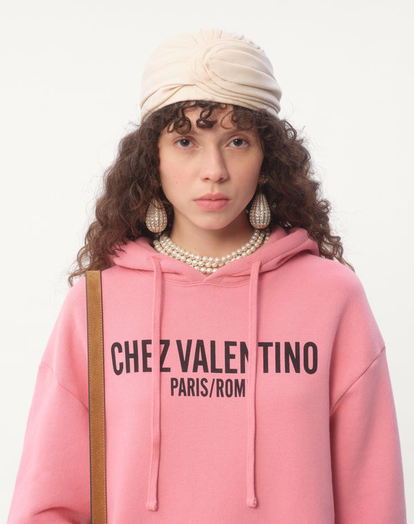 Felpa In Cotone Con Cappucco E Stampa Chez Valentino