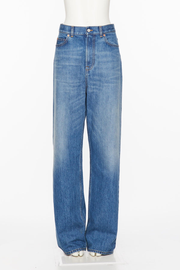 Jeans In Blue Washed Denim Stampa Valentino Archive 1985