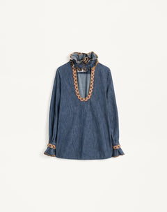 Top In Chambray Denim Ricamato