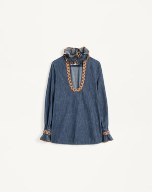 Top In Chambray Denim Ricamato 