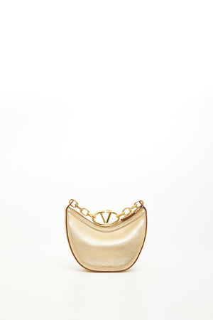 Mini Hobo Vlogo Moon Bag In Vitello Granato Metallizzato Con Catena