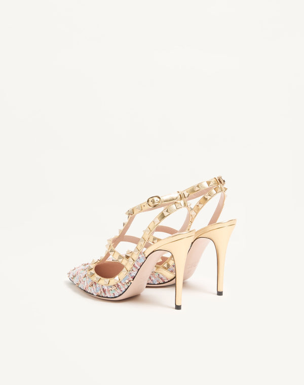Décolleté Rockstud In Tessuto Tweed 100Mm