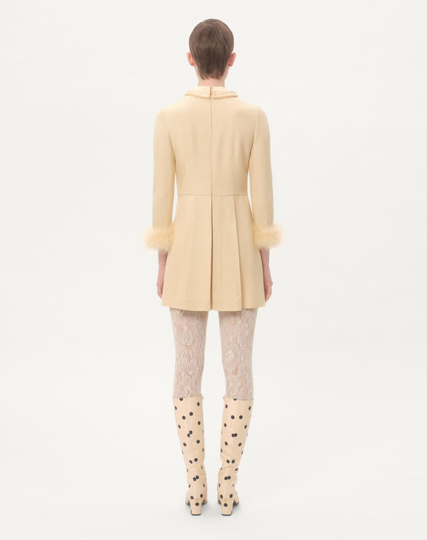 Abito Corto In Rustic Silk Con Piume