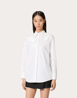 Camicia In Compact Popeline Ricamata
