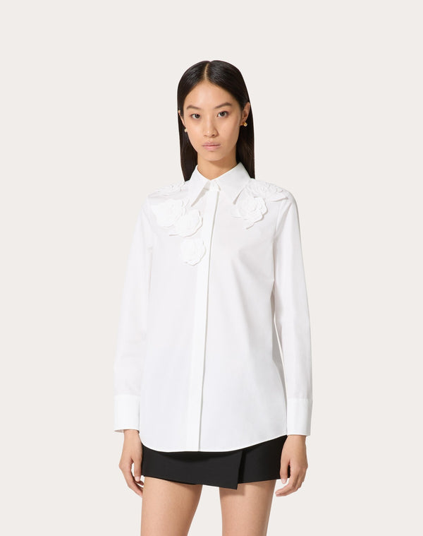 Camicia In Compact Popeline Ricamata