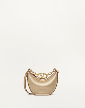 Mini Hobo Vlogo Moon Bag In Vitello Granato Metallizzato Con Catena