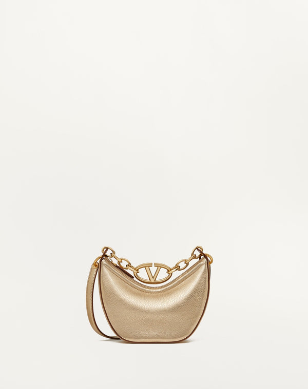 Mini Hobo Vlogo Moon Bag In Vitello Granato Metallizzato Con Catena