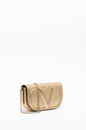 POUCH CON CATENA VLOGO WALK IN NAPPA METALLIZZATA