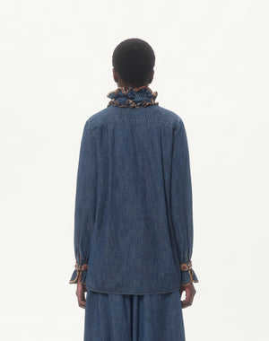 Top In Chambray Denim Ricamato 