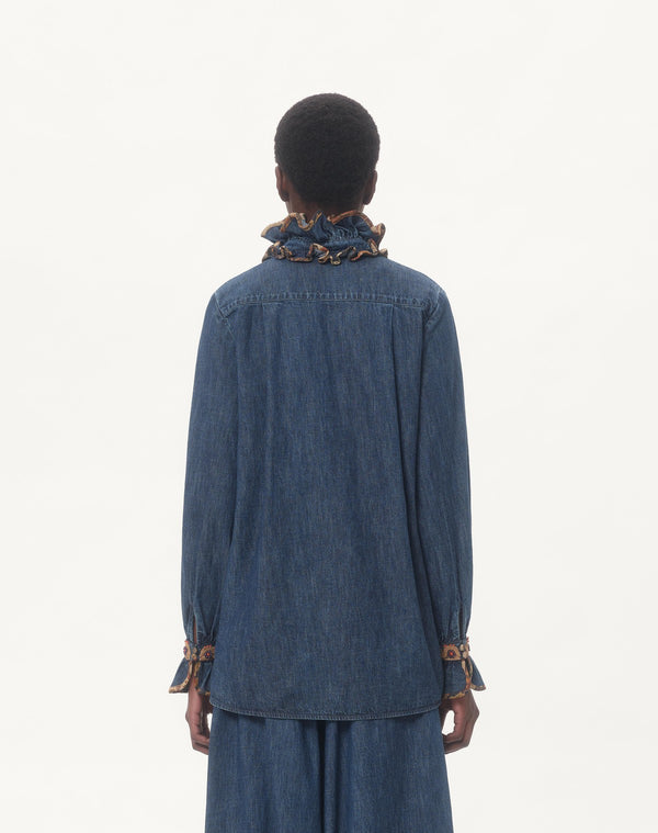 Top In Chambray Denim Ricamato 