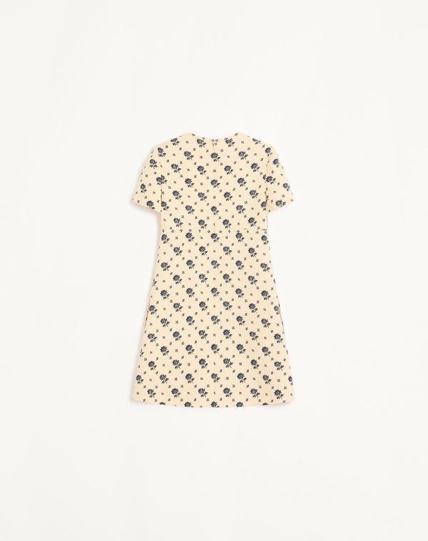 Abito Corto In Crepe Couture Fiorellino Blu Papier Floral 