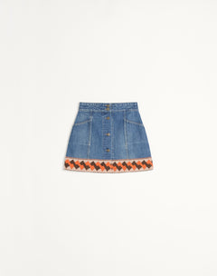 Gonna In Denim Con Bordi In Jacquard
