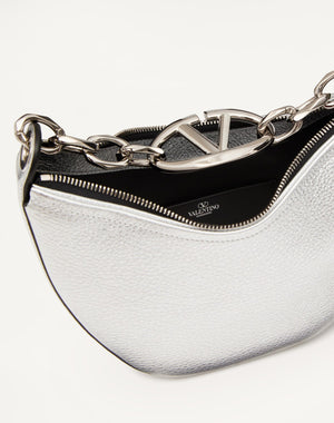 Mini Hobo Vlogo Moon Bag In Vitello Granato Metallizzato Con Catena