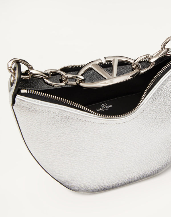 Mini Hobo Vlogo Moon Bag In Vitello Granato Metallizzato Con Catena