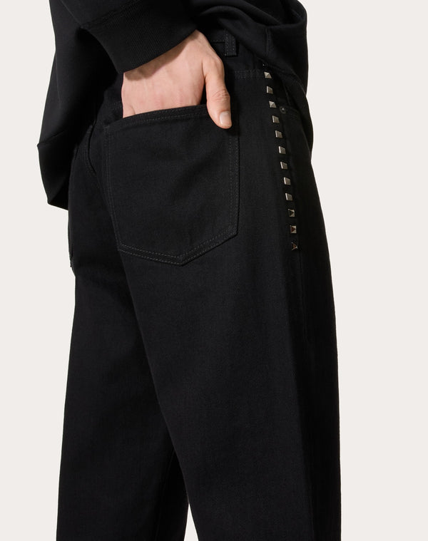 Pantalone In Denim Con Borchie Black Untitled