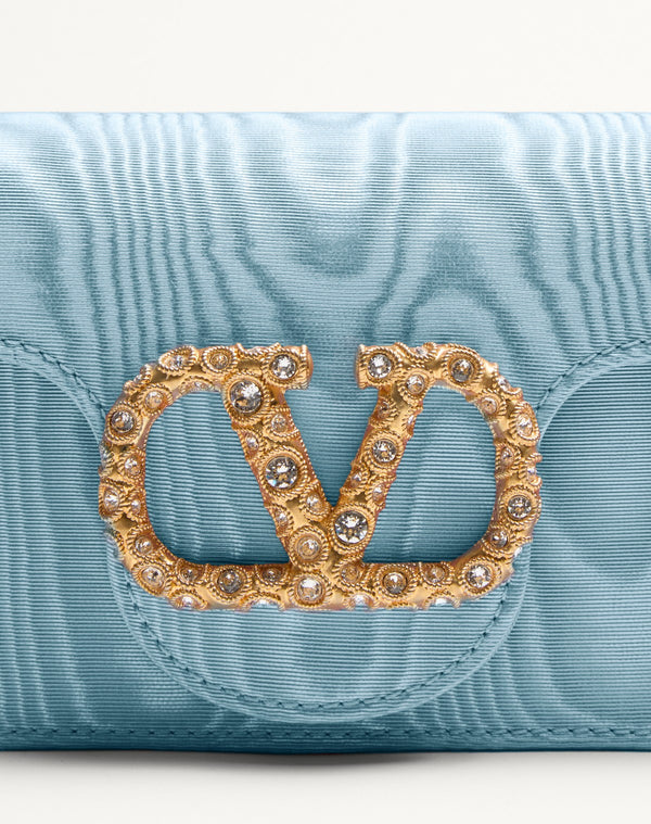 Clutch Valentino Garavani Locò In Tessuto Moiré Con Logo Gioiello