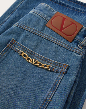 Pantalone In Medium Blue Denim Vlogo Chain 