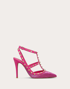 Décolleté Rockstud In Raso Con Ricamo All Over Tubes E Cinturini 100Mm