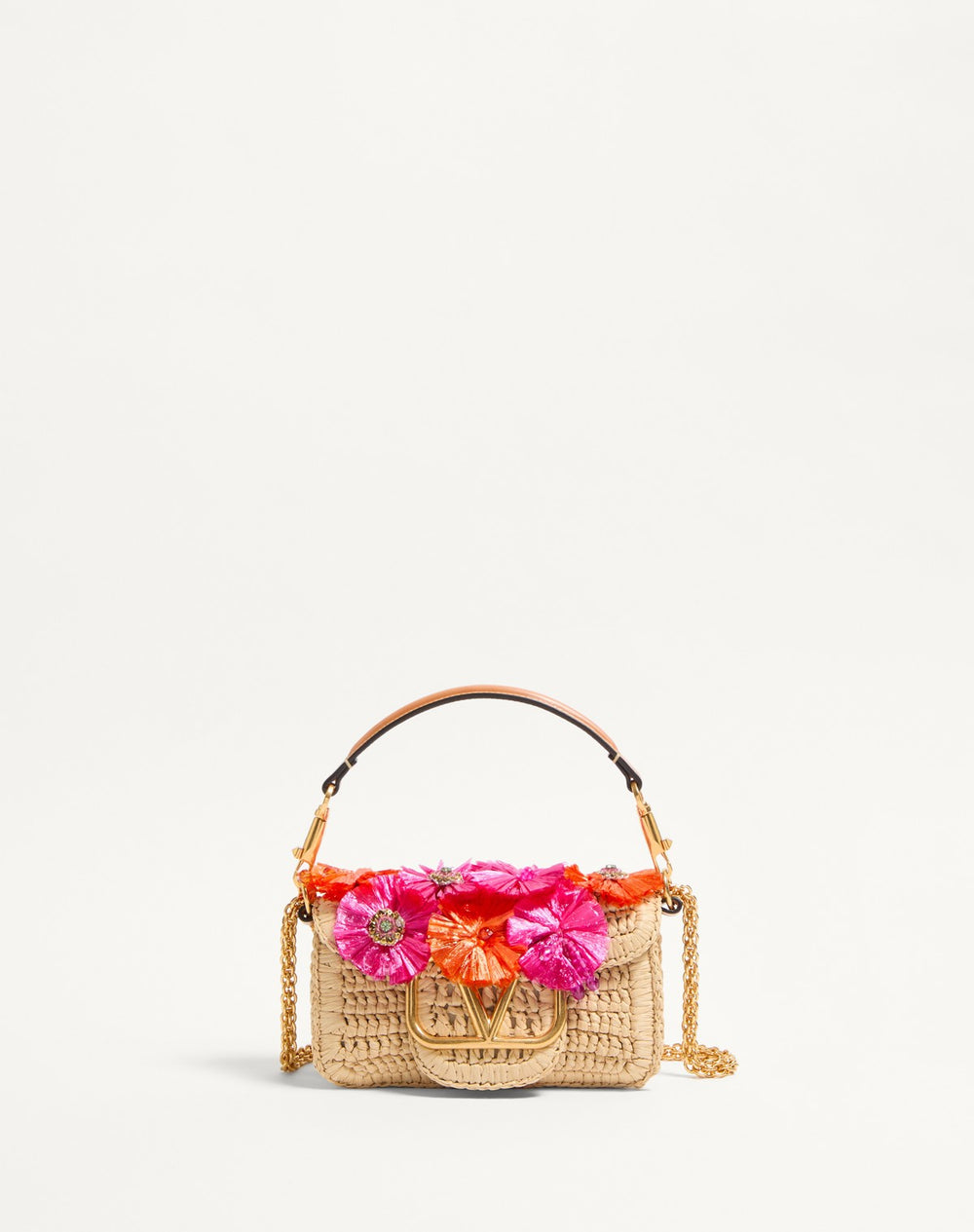 Borsa Piccola A Spalla Valentino Garavani Locò In Rafia Con Fiori E Perline