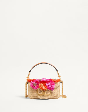 Borsa Piccola A Spalla Valentino Garavani Locò In Rafia Con Fiori E Perline