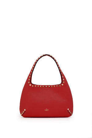 BORSA HOBO PICCOLA ROCKSTUD IN VITELLO GRANATO