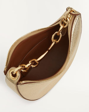 Mini Hobo Vlogo Moon Bag In Vitello Granato Metallizzato Con Catena