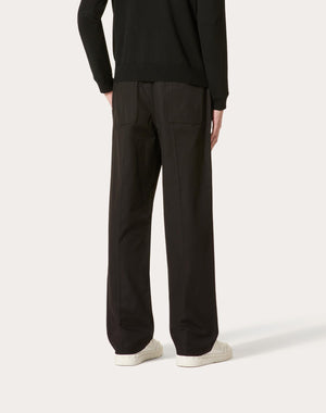 Pantalone In Canvas Di Cotone Stretch Con V Detail Gommata