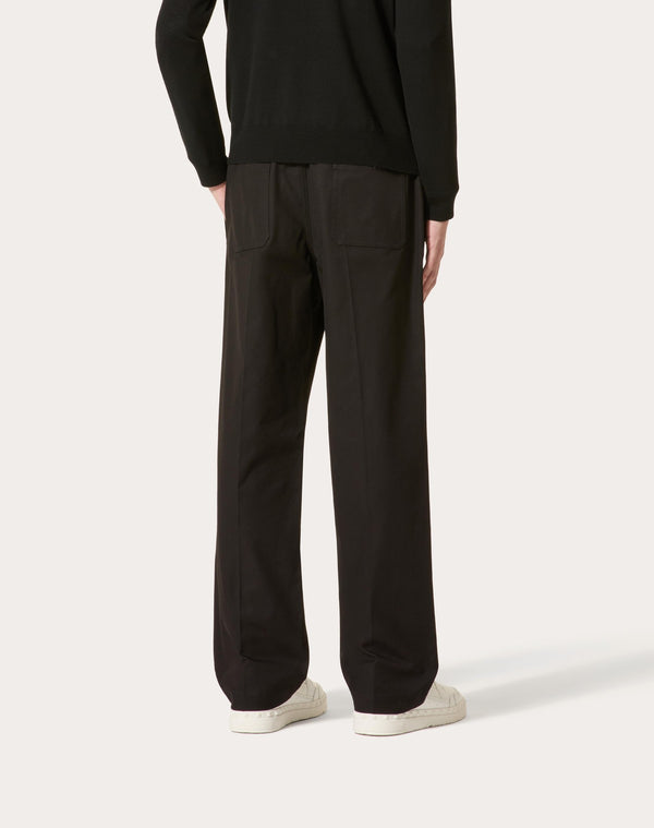 Pantalone In Canvas Di Cotone Stretch Con V Detail Gommata