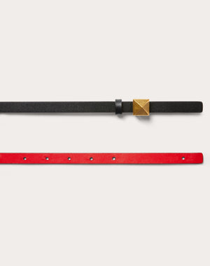 Cintura Reversibile Valentino Garavani One Stud In Vitello Lucido 12 Mm