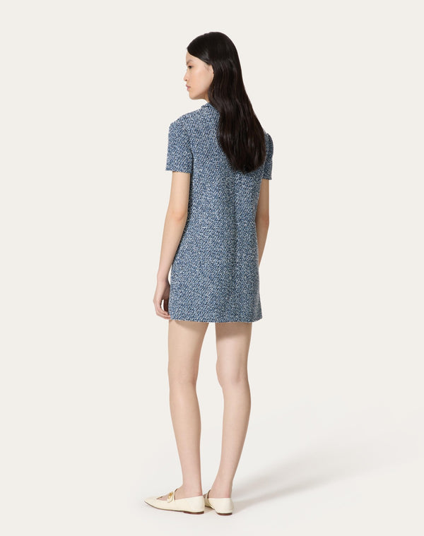Abito Corto In Denim Textured Tweed